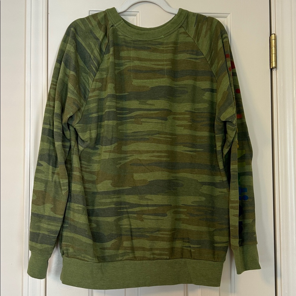 Aviator Nation Olive Camo Crewneck with Rainbow Logo - Picture 4 of 5